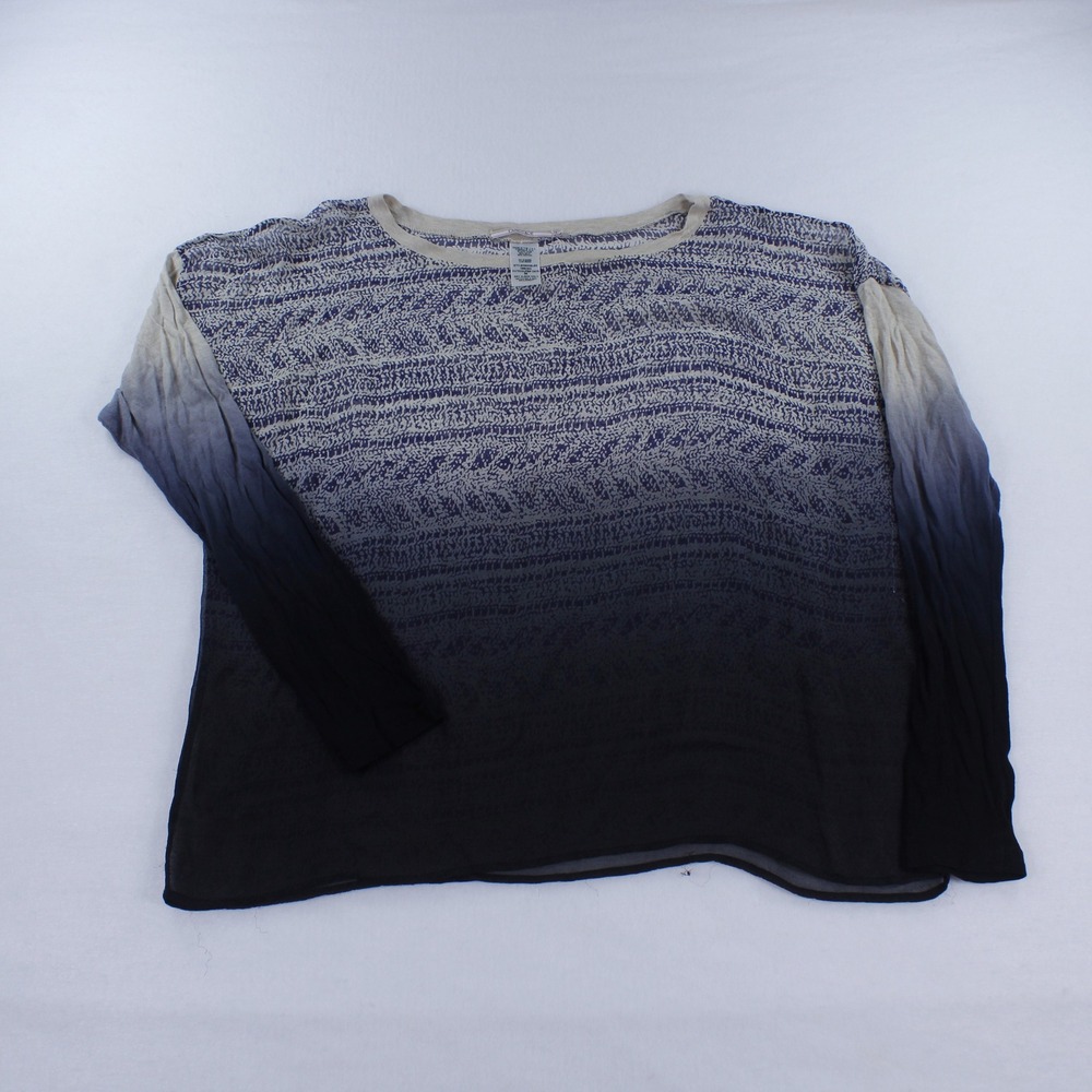 Language Los Angeles Silk Blend Ombre Geometric Blouse Medium Sheer Long Sleeve